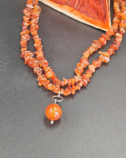 Carnelian Chip Bead Necklace with Sphere Drop