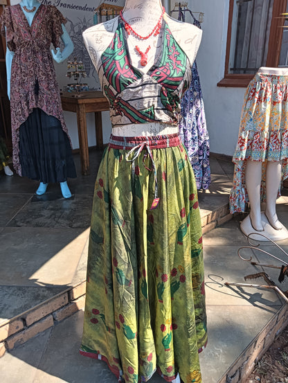 Reversible Crop Bra Top styled with Overdye Maxi Skirt - full length view