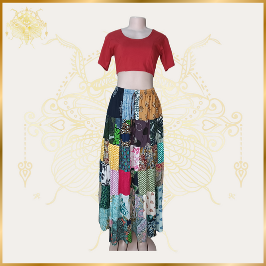 Patched Cotton Gypsy Skirt