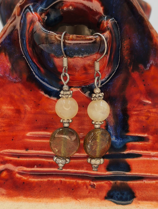 Peridot & Lemon Calcite Drop Earrings with Rhinestone Spacers