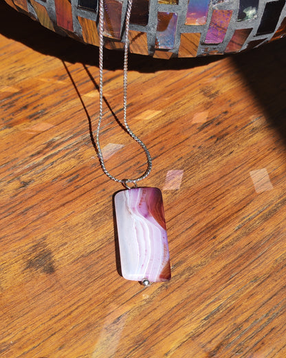 Natural Purple Banded Agate Rectangle Pendant Necklace