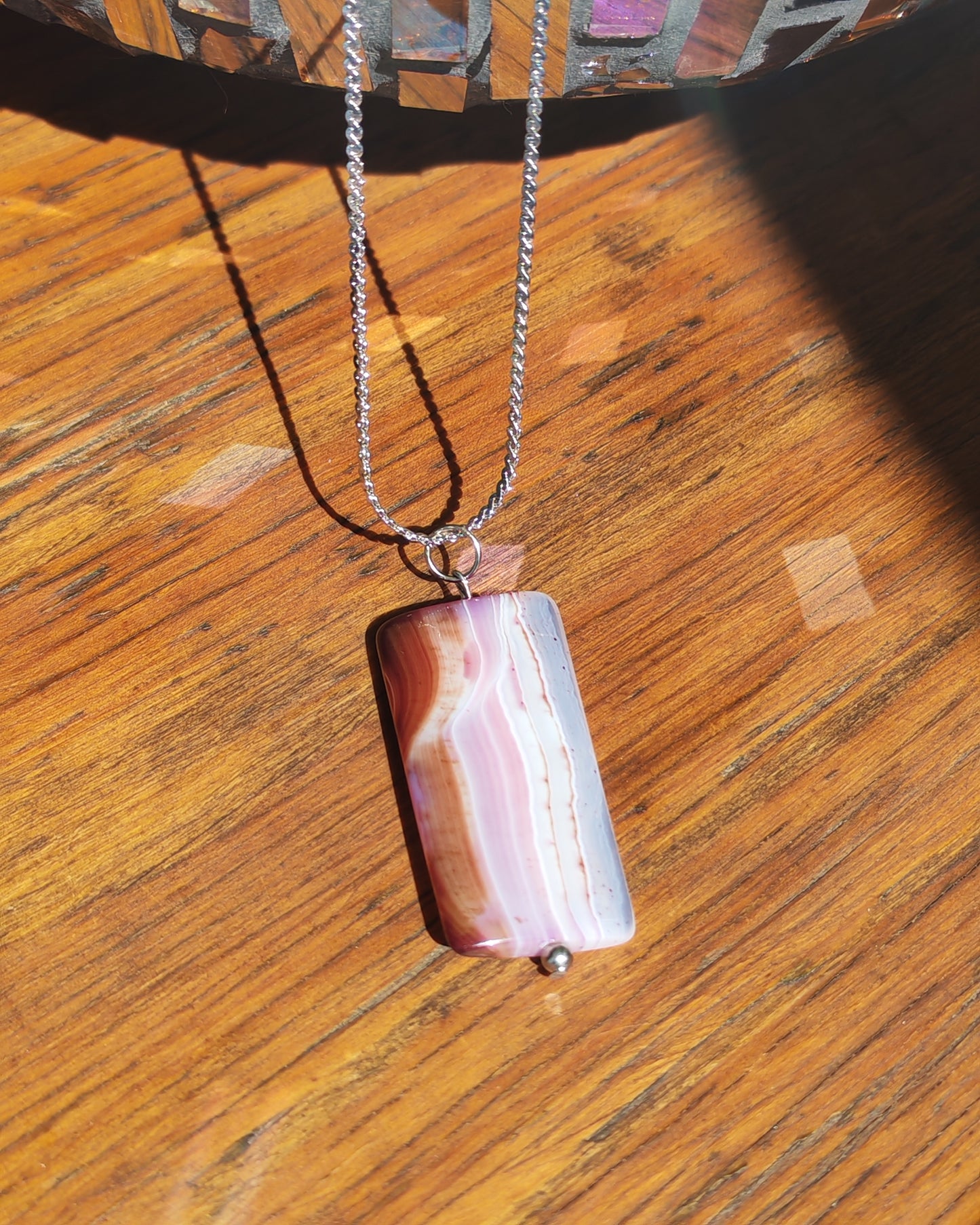 Natural Purple Banded Agate Rectangle Pendant Necklace