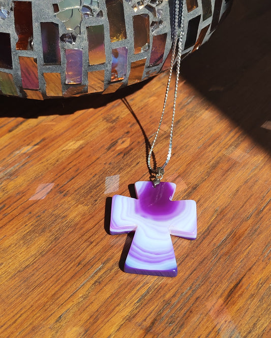 Purple Marble Agate Celtic Cross Pendant