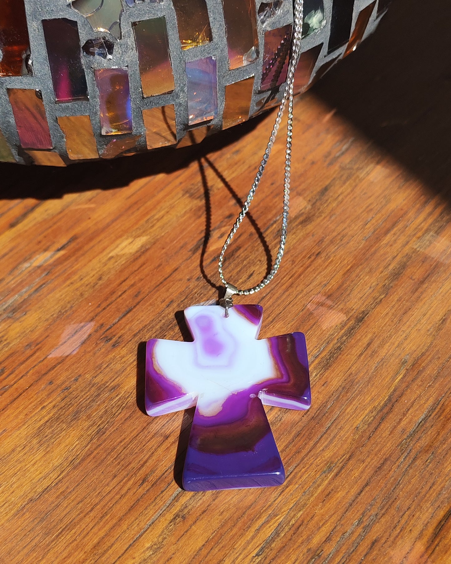 Purple Marble Agate Celtic Cross Pendant