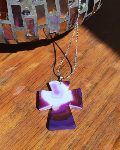 Purple Marble Agate Celtic Cross Pendant