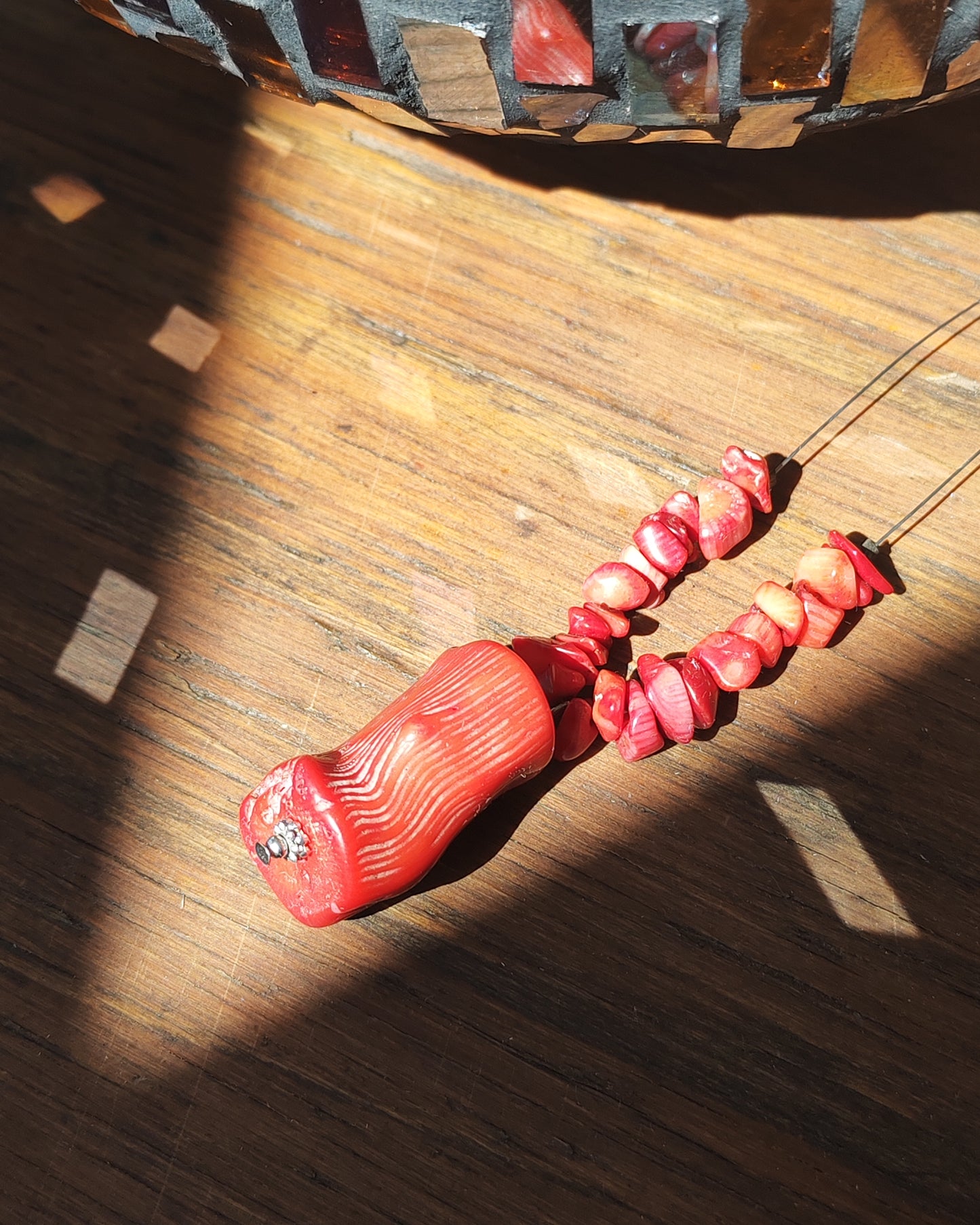 Natural Red Coral Chip Necklace with Pendant