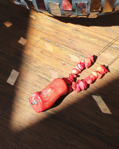 Natural Red Coral Chip Necklace with Pendant