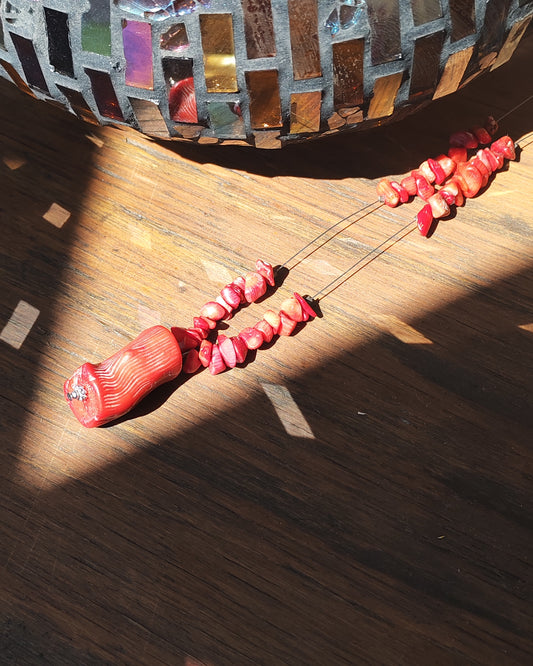 Natural Red Coral Chip Necklace with Pendant