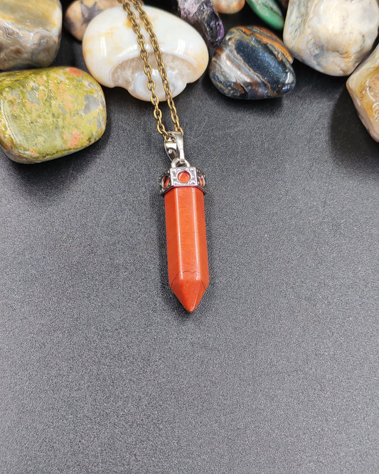 Natural Red Jasper Hexagonal Point Pendant