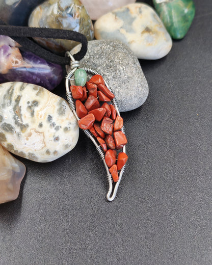 Red Jasper & Aventurine Wire-Wrap Chili Pendant