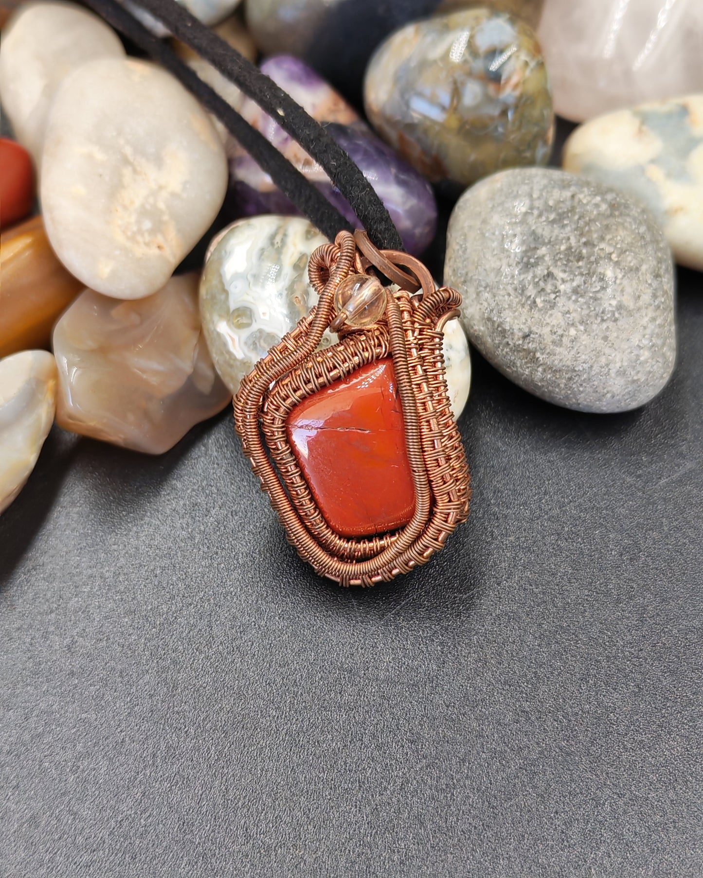 Red Jasper & Citrine Copper Wire-Wrap Pendant Necklace