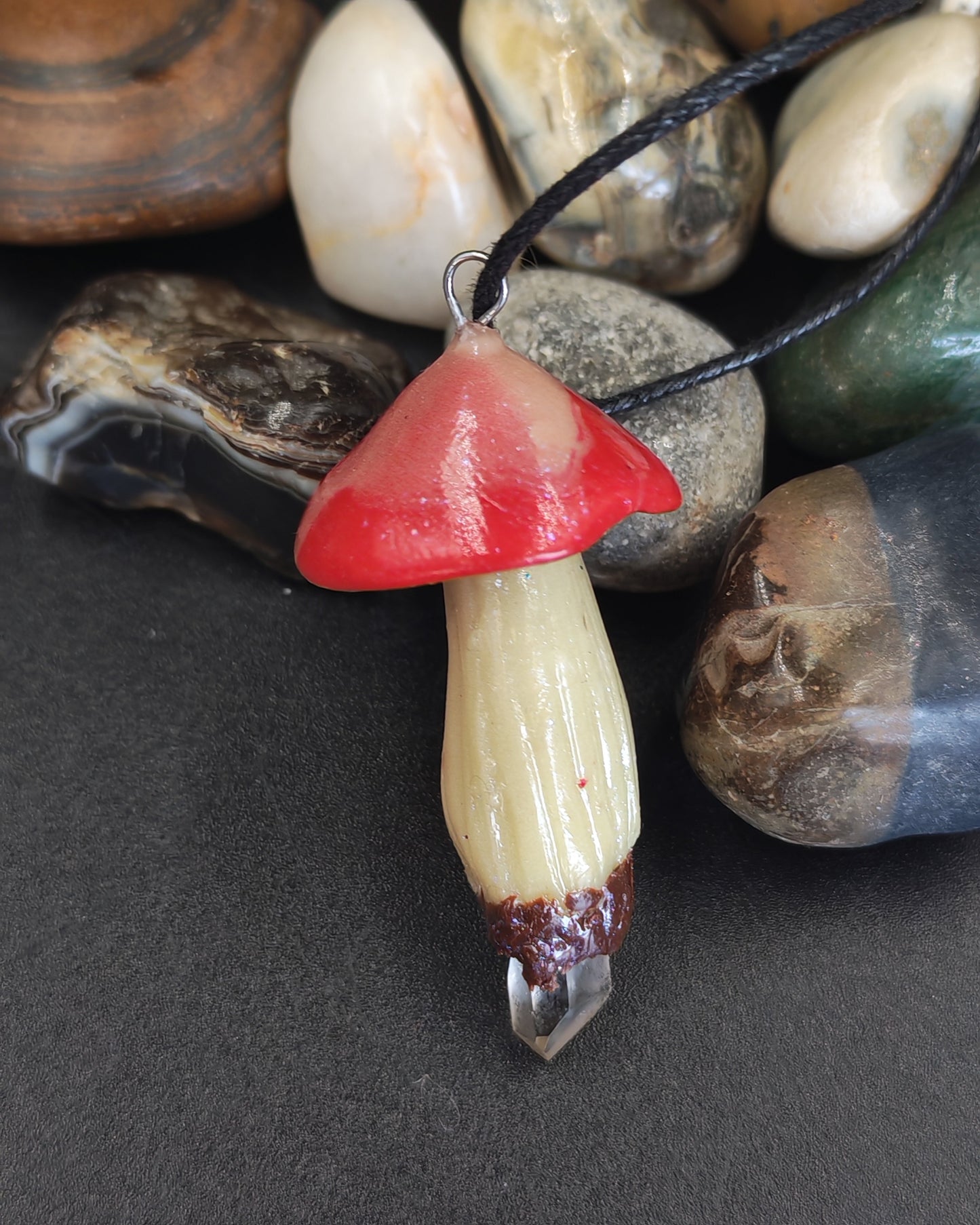 Red Mushroom Glow-in-the-Dark Crystal Pendant
