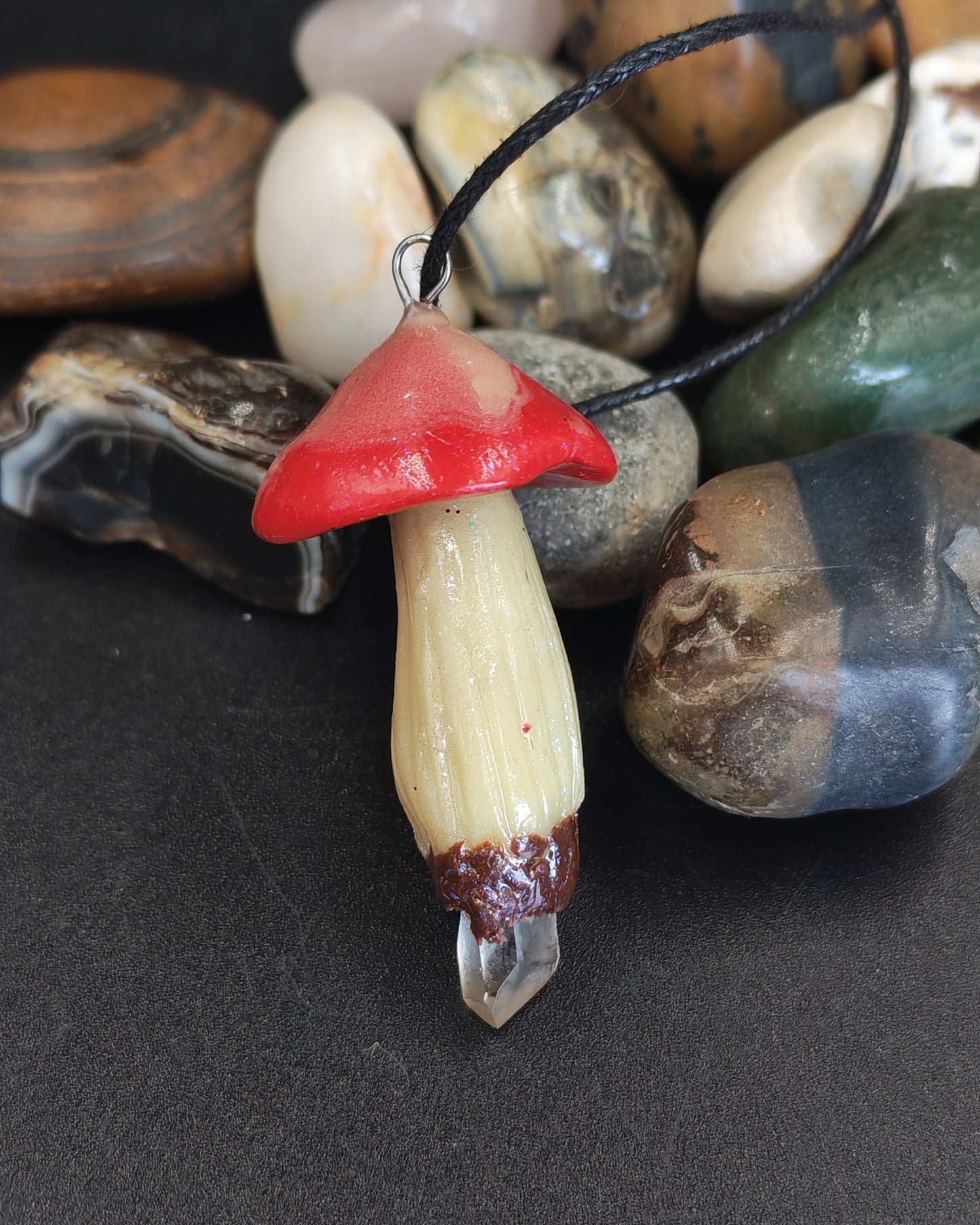 Red Mushroom Glow-in-the-Dark Crystal Pendant