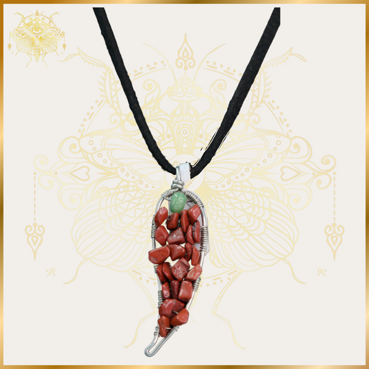 Red Chili Wire Wrap Coral & Jade Necklace