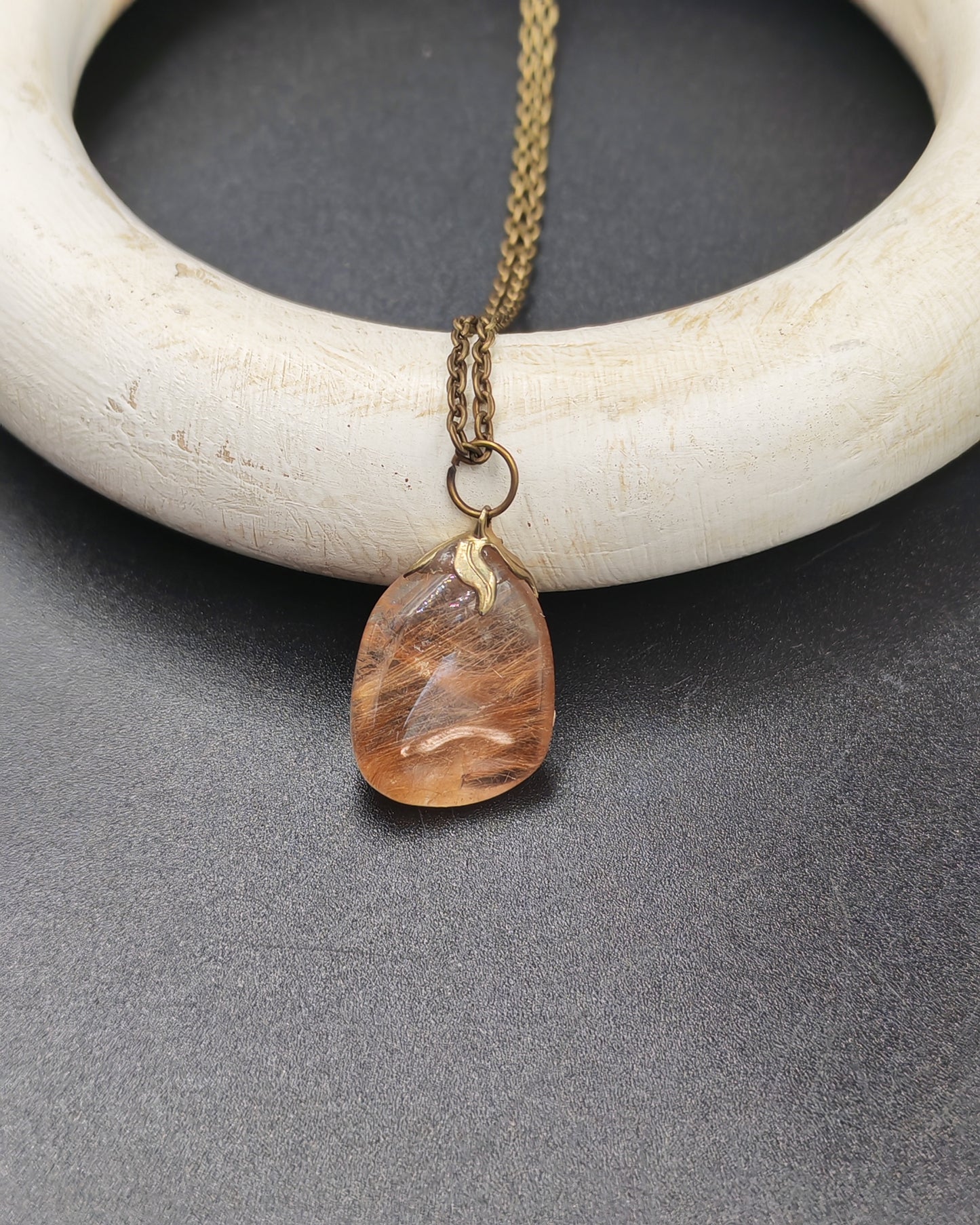 Natural Peach Rutilated Quartz Tumbled Pendant