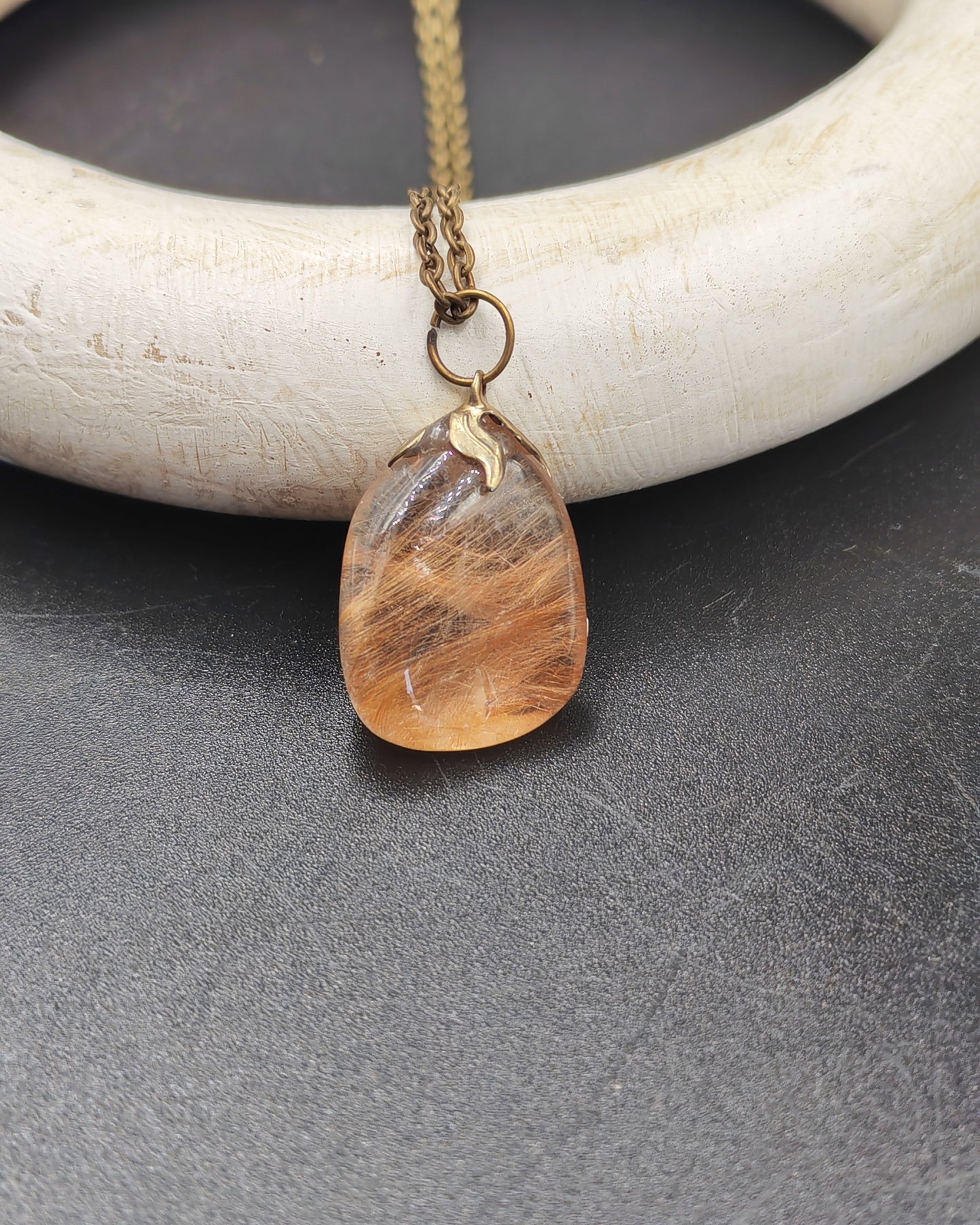 Natural Peach Rutilated Quartz Tumbled Pendant