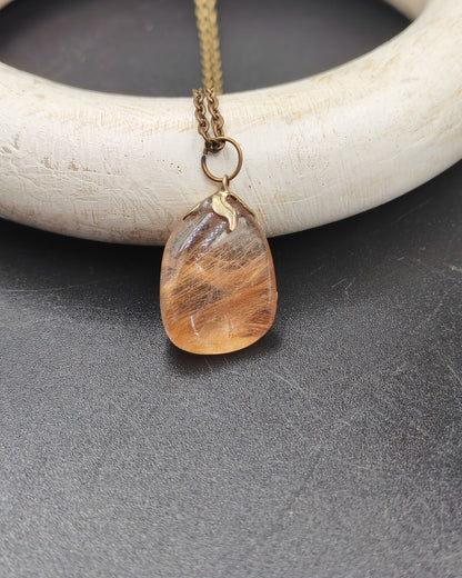 Natural Peach Rutilated Quartz Tumbled Pendant