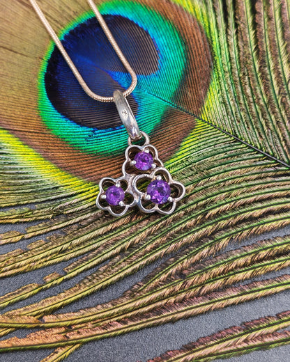 Amethyst Triple Flower Cluster Pendant