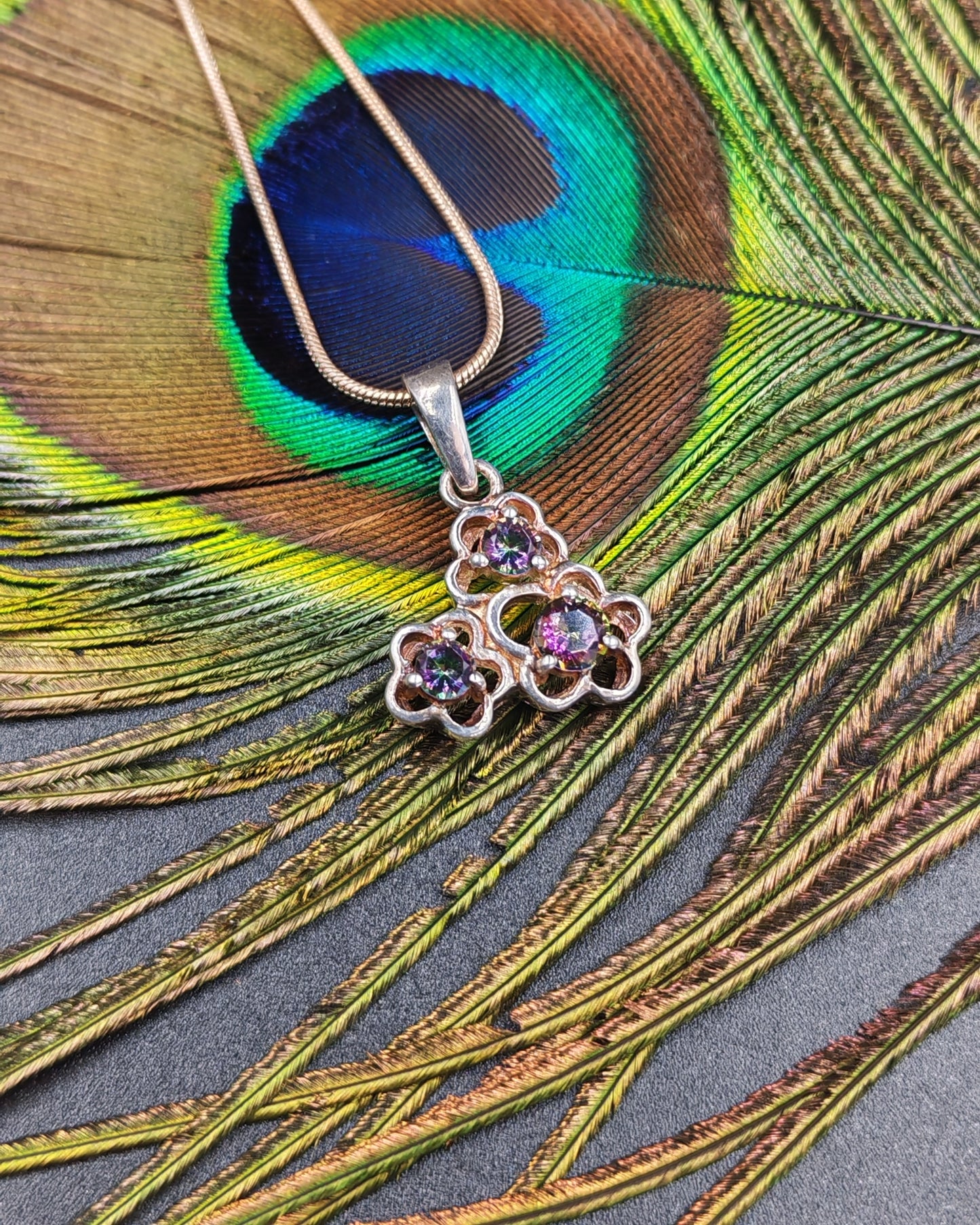 Rainbow Fluorite Triple Flower Cluster Pendant