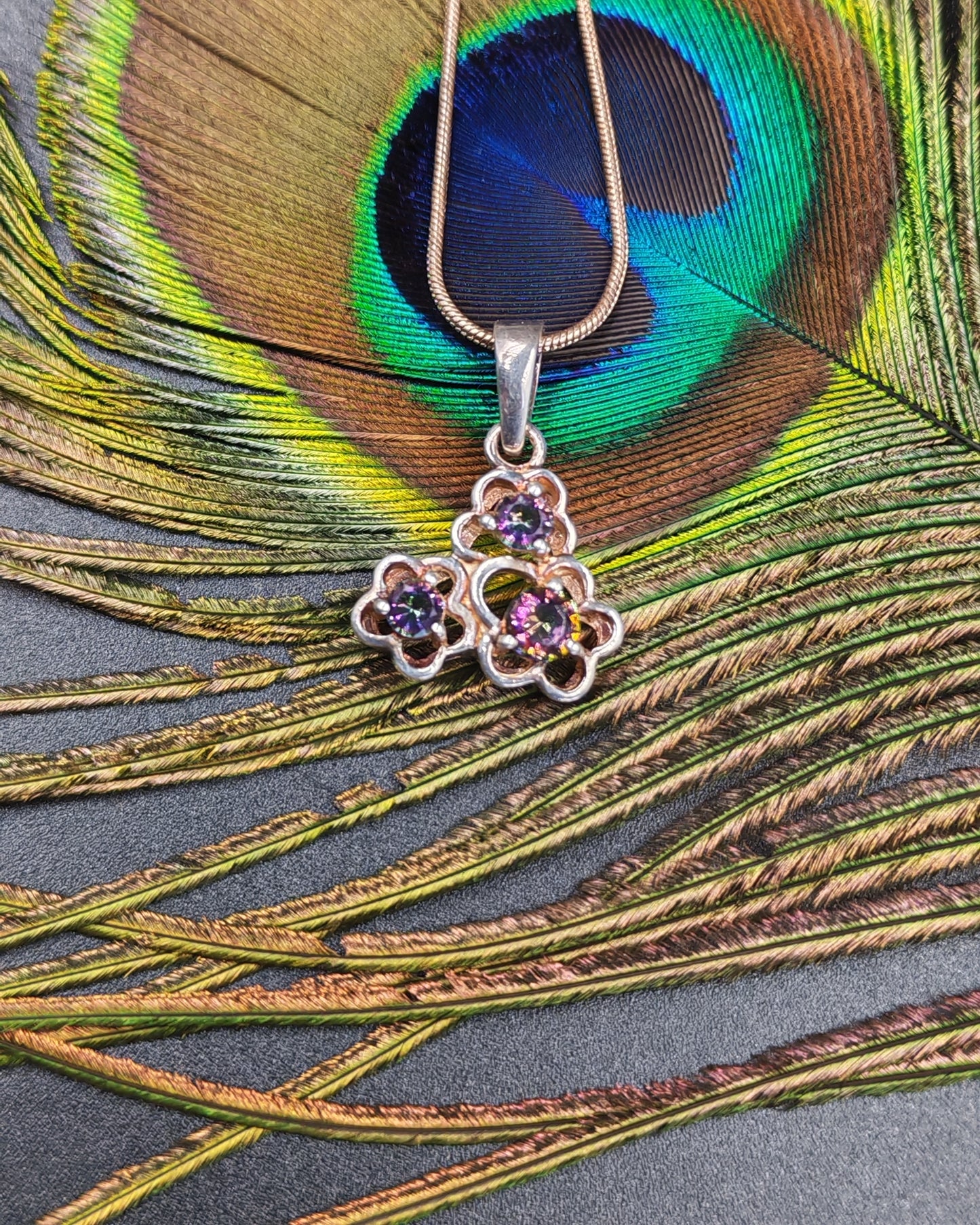 Rainbow Fluorite Triple Flower Cluster Pendant