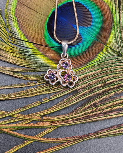 Rainbow Fluorite Triple Flower Cluster Pendant