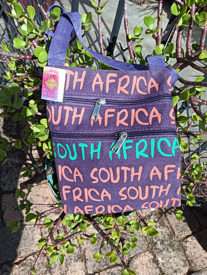 South Africa Print Canvas Crossbody Bag – Brown & Teal