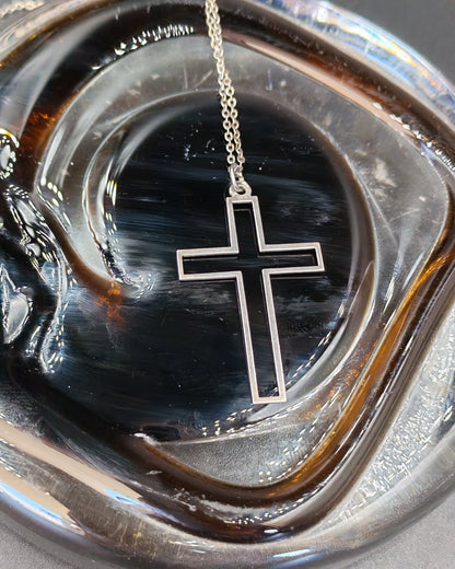 Sterling Silver Hollow Cutout Cross Pendant Necklace