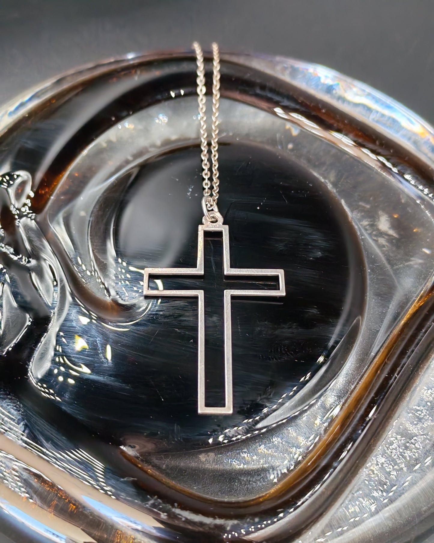 Sterling Silver Hollow Cutout Cross Pendant Necklace