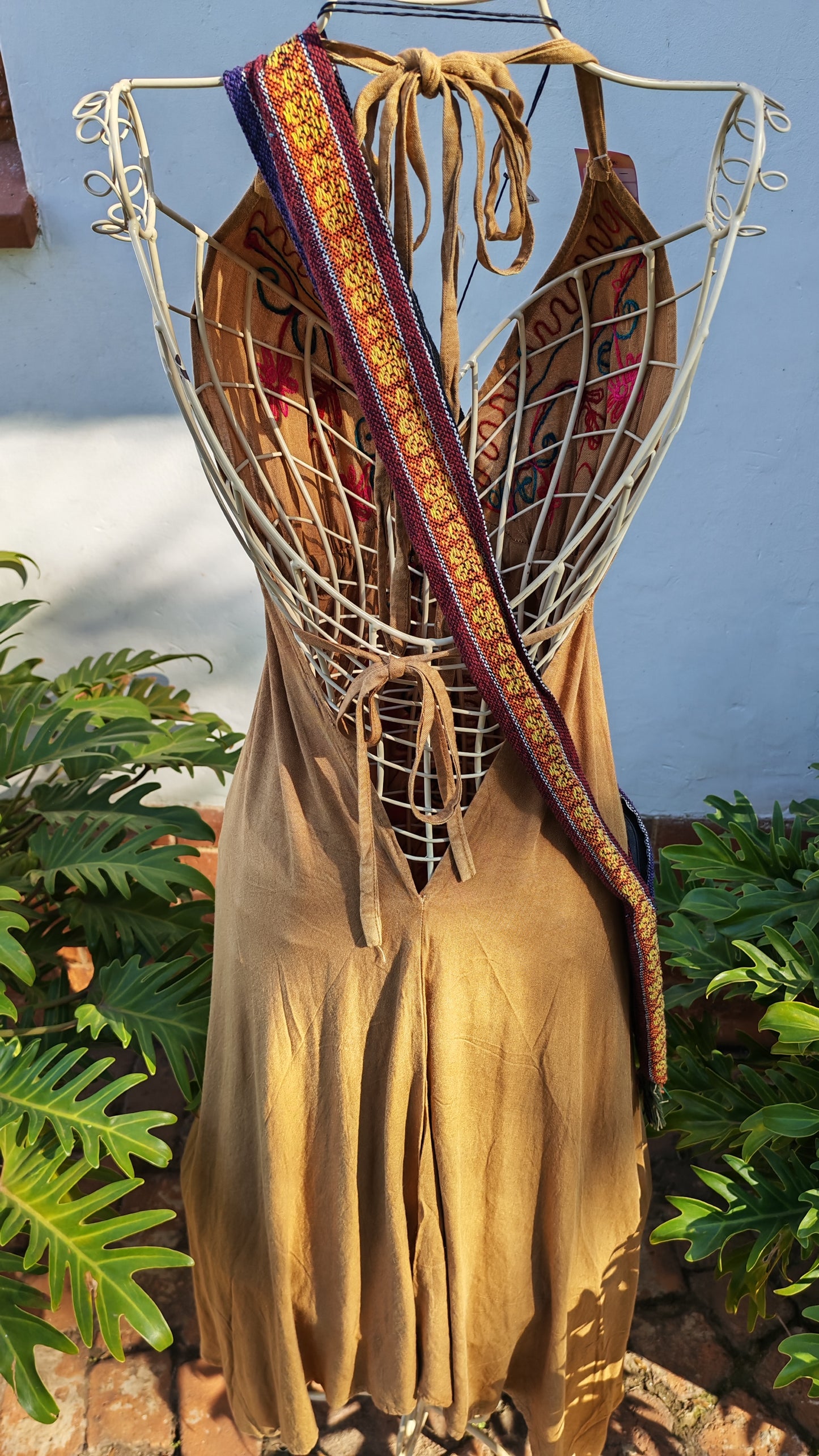 Stone Boho Embroidered Backless Strappy Dress