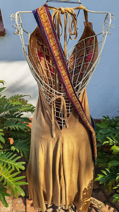Stone Boho Embroidered Backless Strappy Dress