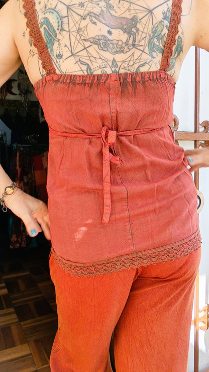 Rust Red Embroidered Lace Cami Top