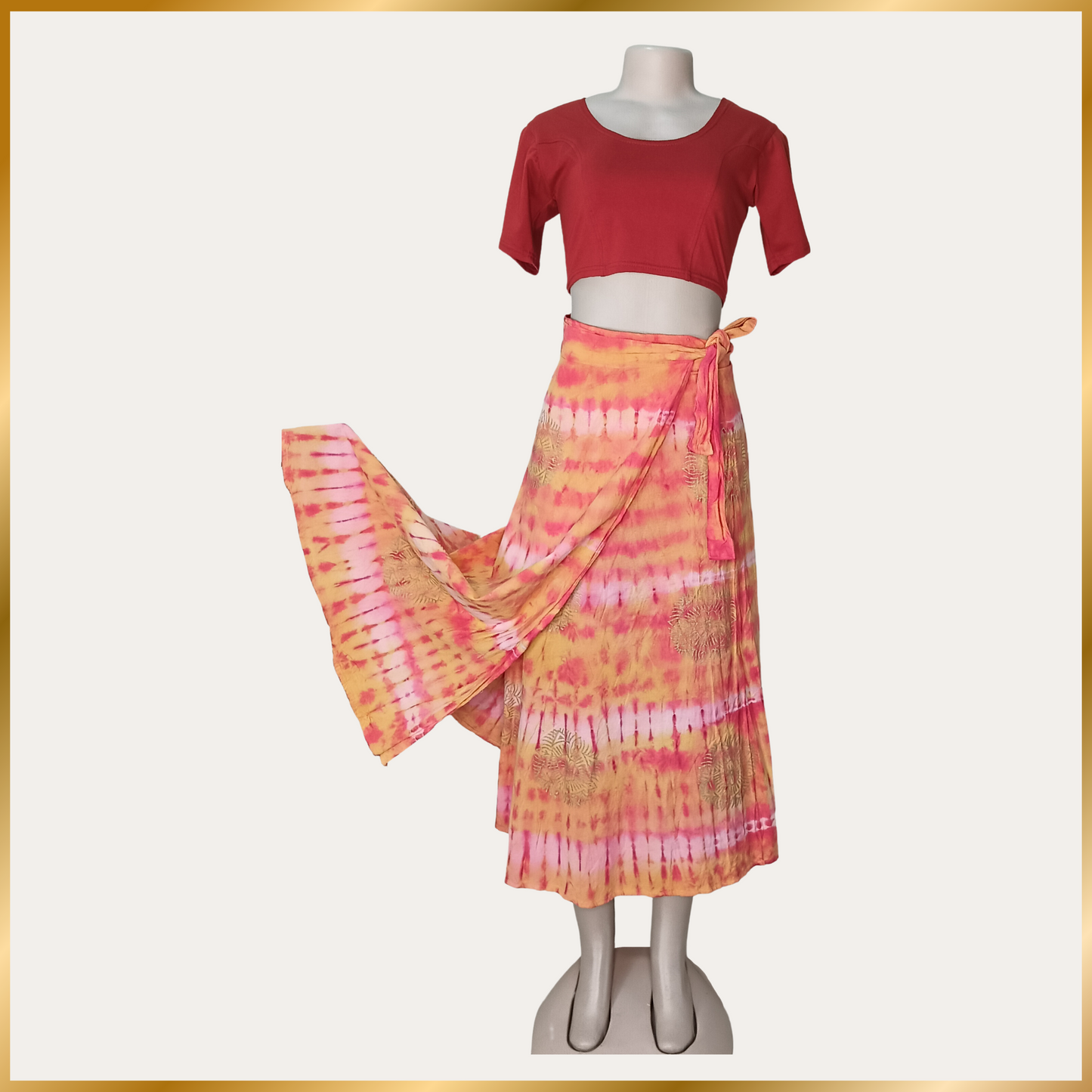 Burnt Orange Tie-Dye Wrap Skirt