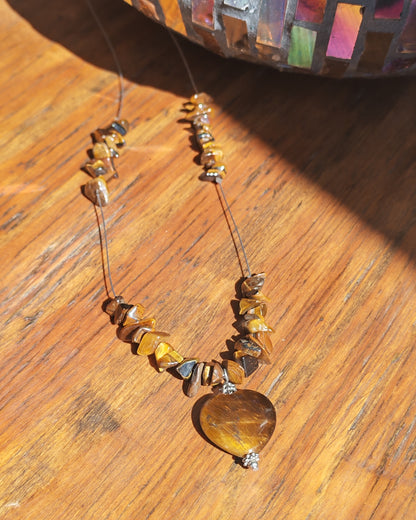 Tiger's Eye Chip & Heart Pendant Necklace