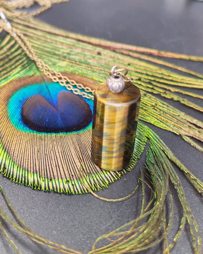 Tiger's Eye Cylindrical Faceted Pendant