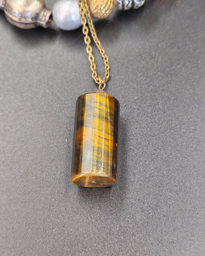 Tiger's Eye Cylindrical Faceted Pendant