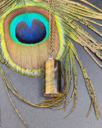 Tiger's Eye Cylindrical Faceted Pendant