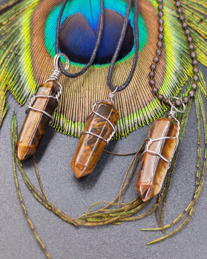 Tiger's Eye Wire-Wrapped Hexagonal Point Pendant
