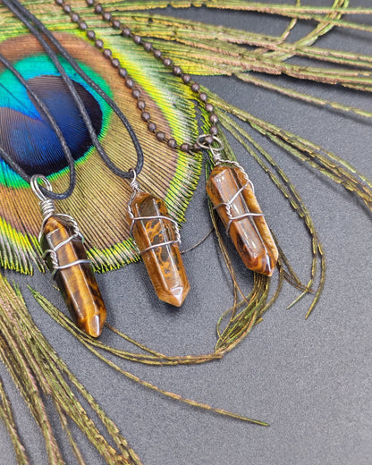 Tiger's Eye Wire-Wrapped Hexagonal Point Pendant