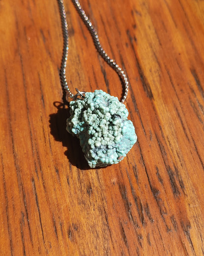 Natural Turquoise Botryoidal Raw Cluster Pendant Necklace