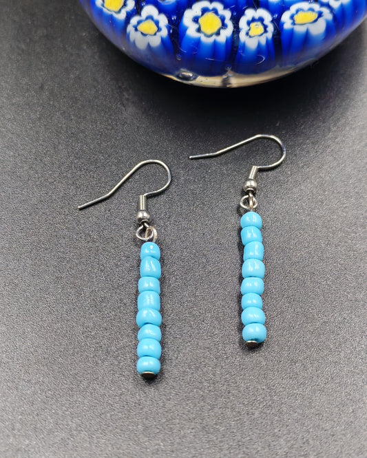 Turquoise African Glass Bead Stack Drop Earrings