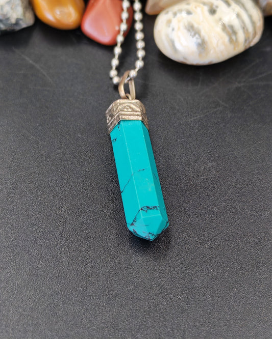 Turquoise Hexagonal Point Pendant on Ball Chain