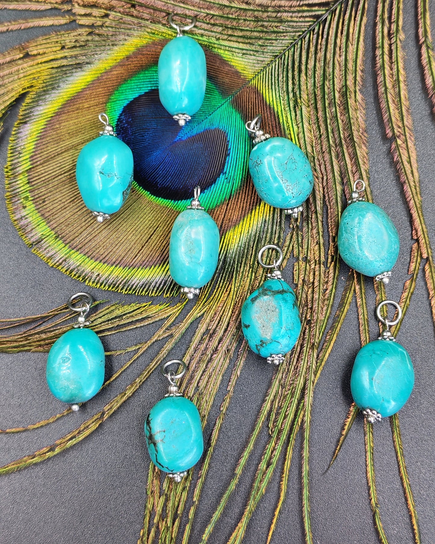 Turquoise Freeform Tumble Pendant with Silver Daisy Cap