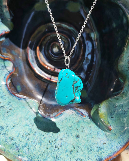 Natural Turquoise Chunky Freeform Pendant Necklace