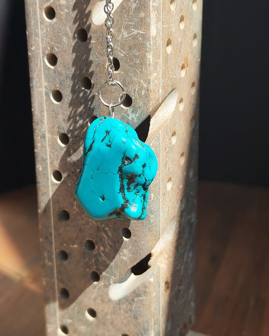 Natural Turquoise Chunky Freeform Pendant Necklace