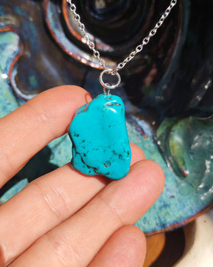 Natural Turquoise Chunky Freeform Pendant Necklace