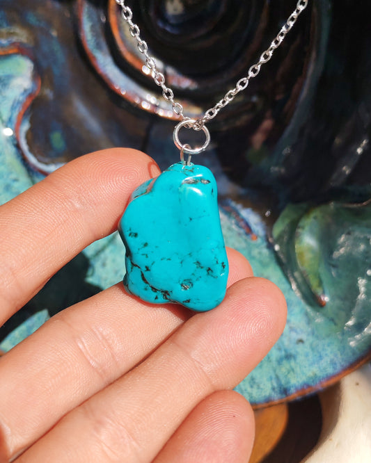 Natural Turquoise Chunky Freeform Pendant Necklace
