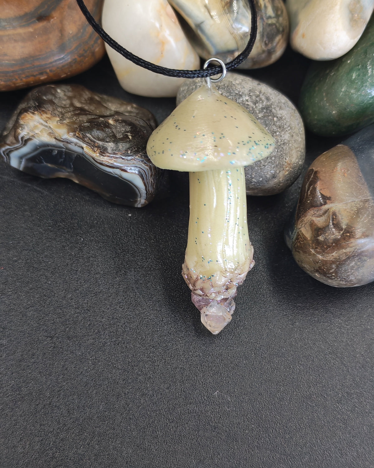 White Mushroom Glow-in-the-Dark Crystal Pendant