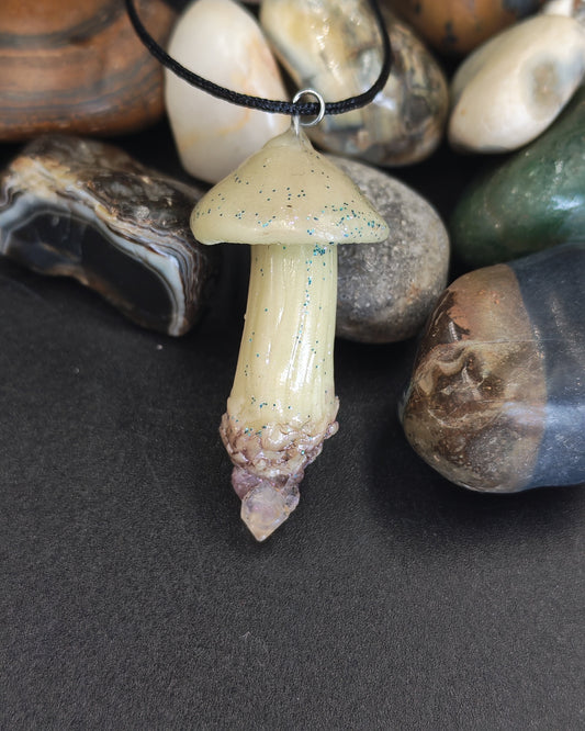 White Mushroom Glow-in-the-Dark Crystal Pendant