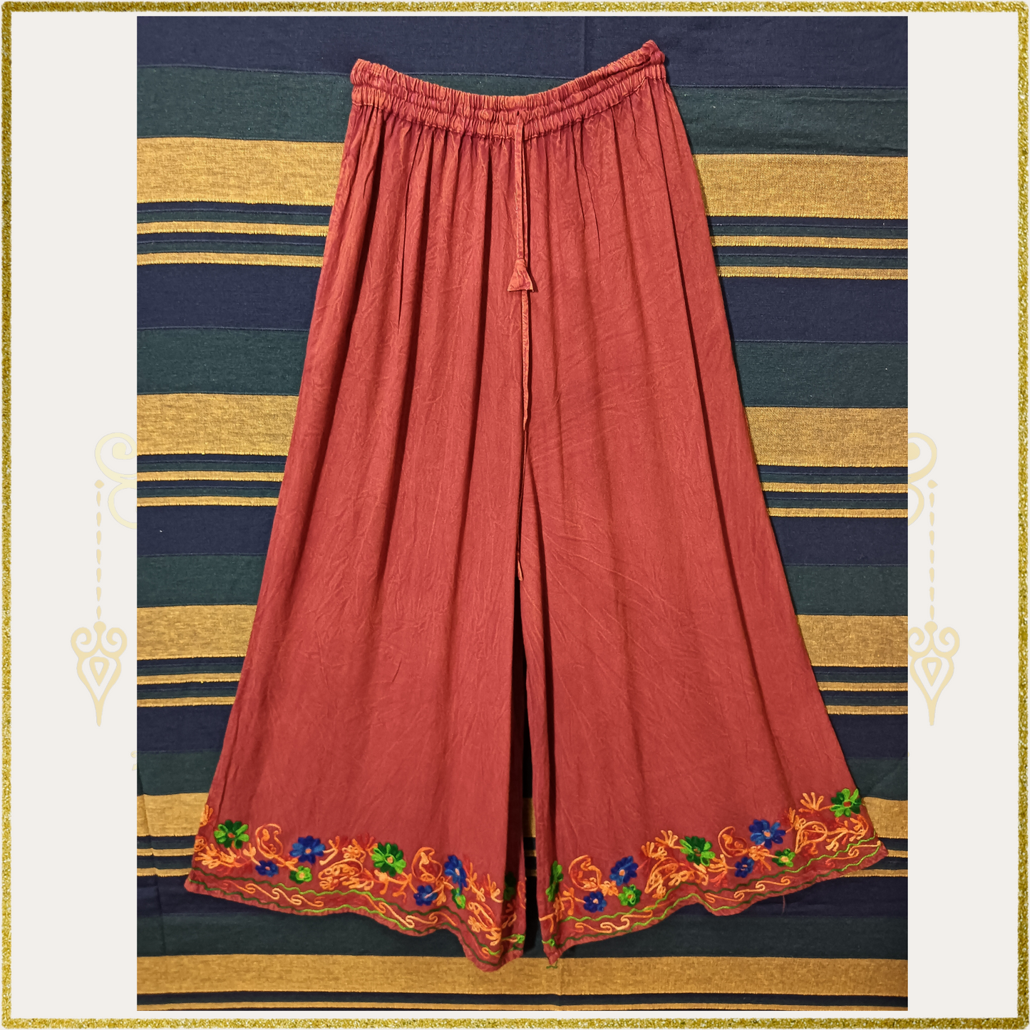 Embroidered Wide Leg Pants