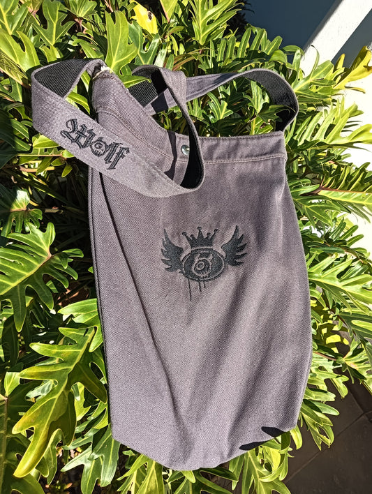 Wolf Canvas Sling Bag in grey with embroidered wolf crown crest
